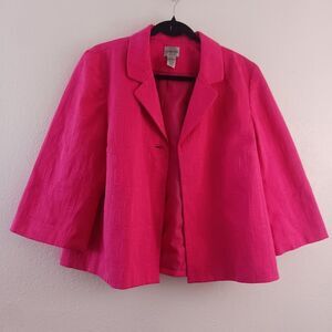 Chico's Pink 1-Button Short Blazer Jacket Textured Rectangle Pattern size 2/L